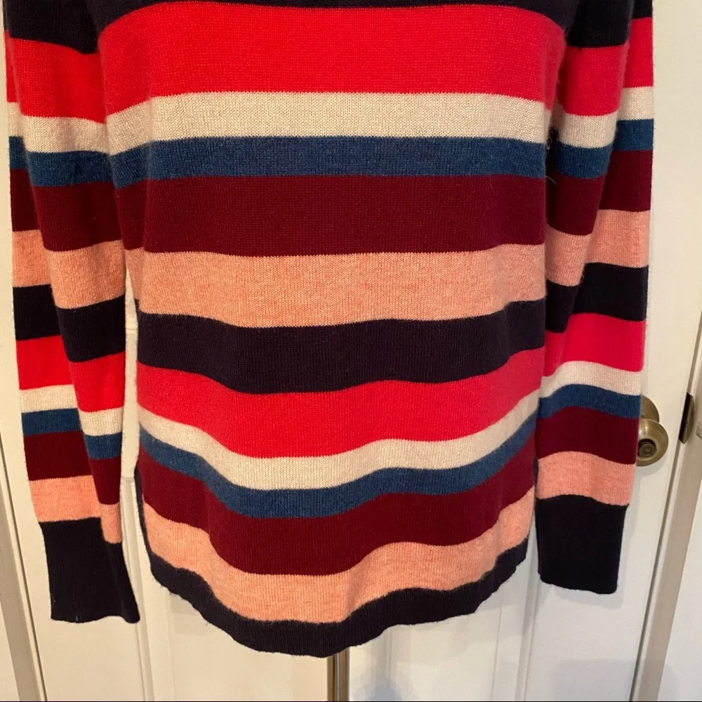 J. CREW SWEATER CREWNECK BLUE RED PINK CASHMERE STRIPED SIZE M